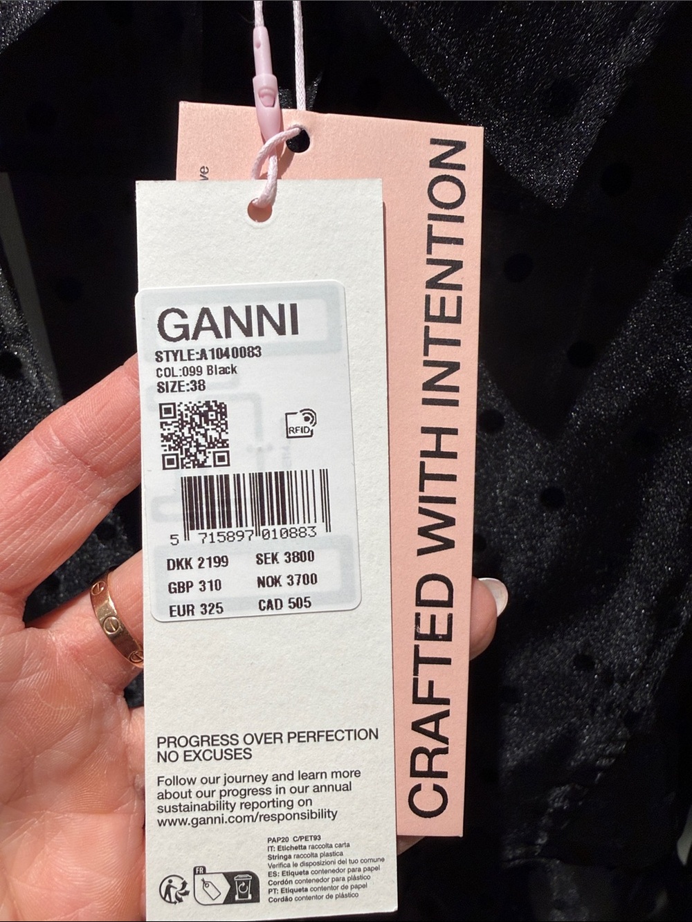 Ganni Black Sheer Polka Dot Peplum Top/Blouse - Picture 2 of 3